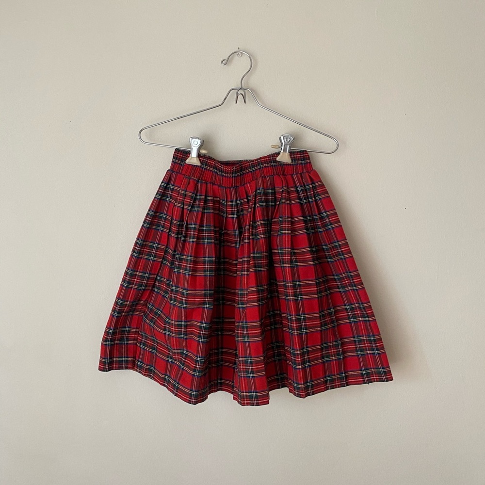 Vintage Red Tartan Plaid Pleated Skirt